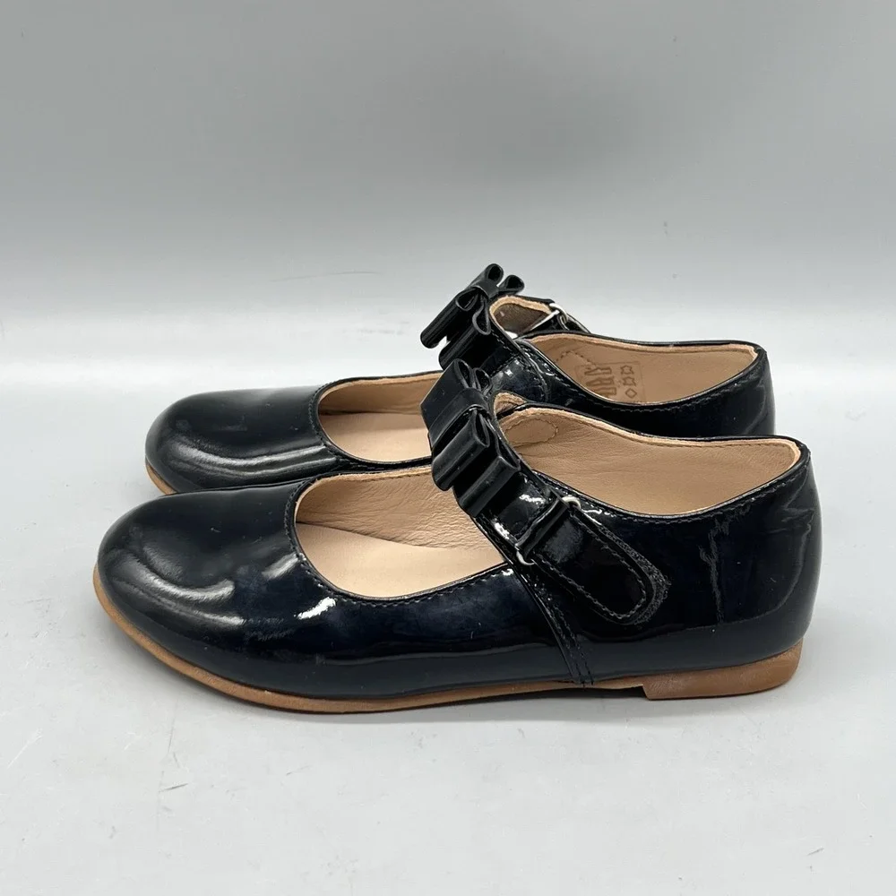 Elephantito Shoes Girls 9 Black Patent Leather Mary Jane Bow Flats Dress School